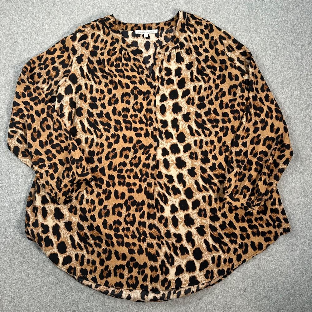 Daniel Rainn Cheetah Animal Print V-Neck Tunic Blouse Women's 1X Long Sleeve